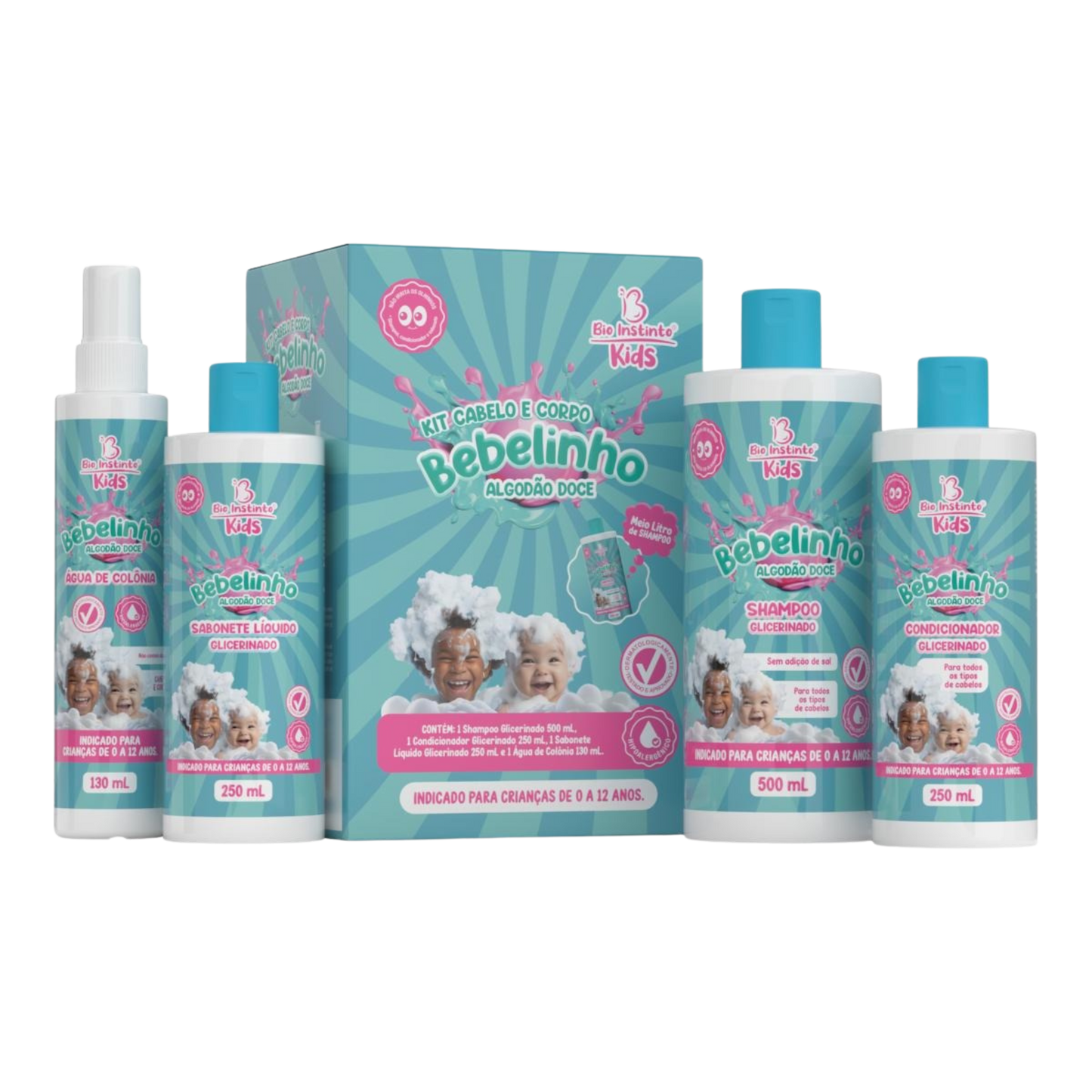 KIT CABELO E CORPO BEBELINHO ALGODAO DOCE KIDS 4 ITENS BIO INSTINTO