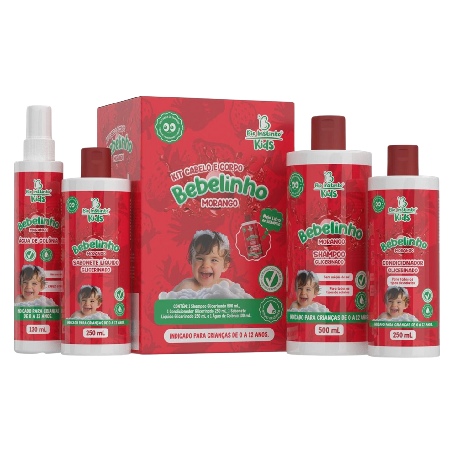 KIT CABELO E CORPO BEBELINHO MORANGO KIDS 4 ITENS BIO INSTINTO
