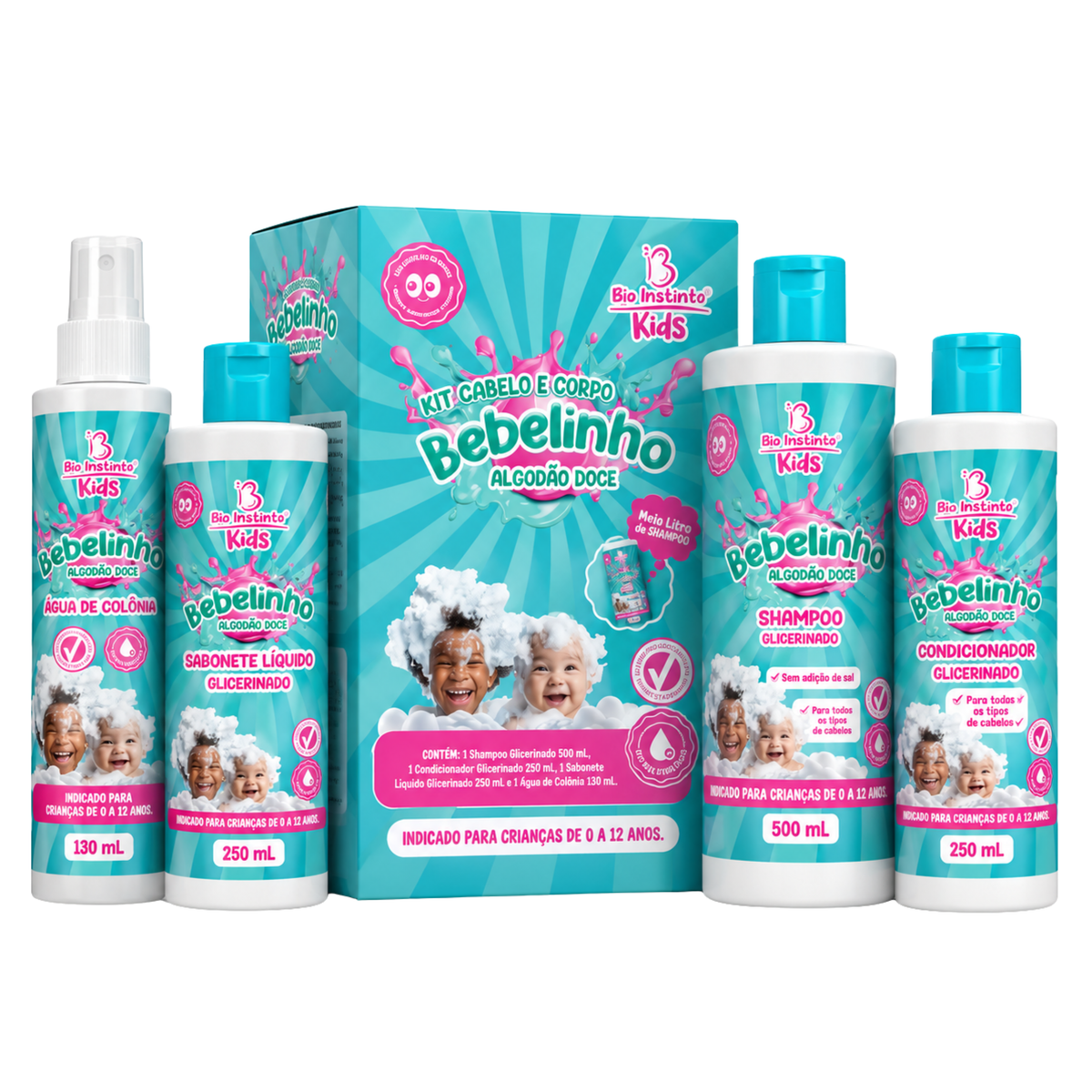 KIT CABELO E CORPO BEBELINHO ALGODAO DOCE KIDS 4 ITENS BIO INSTINTO