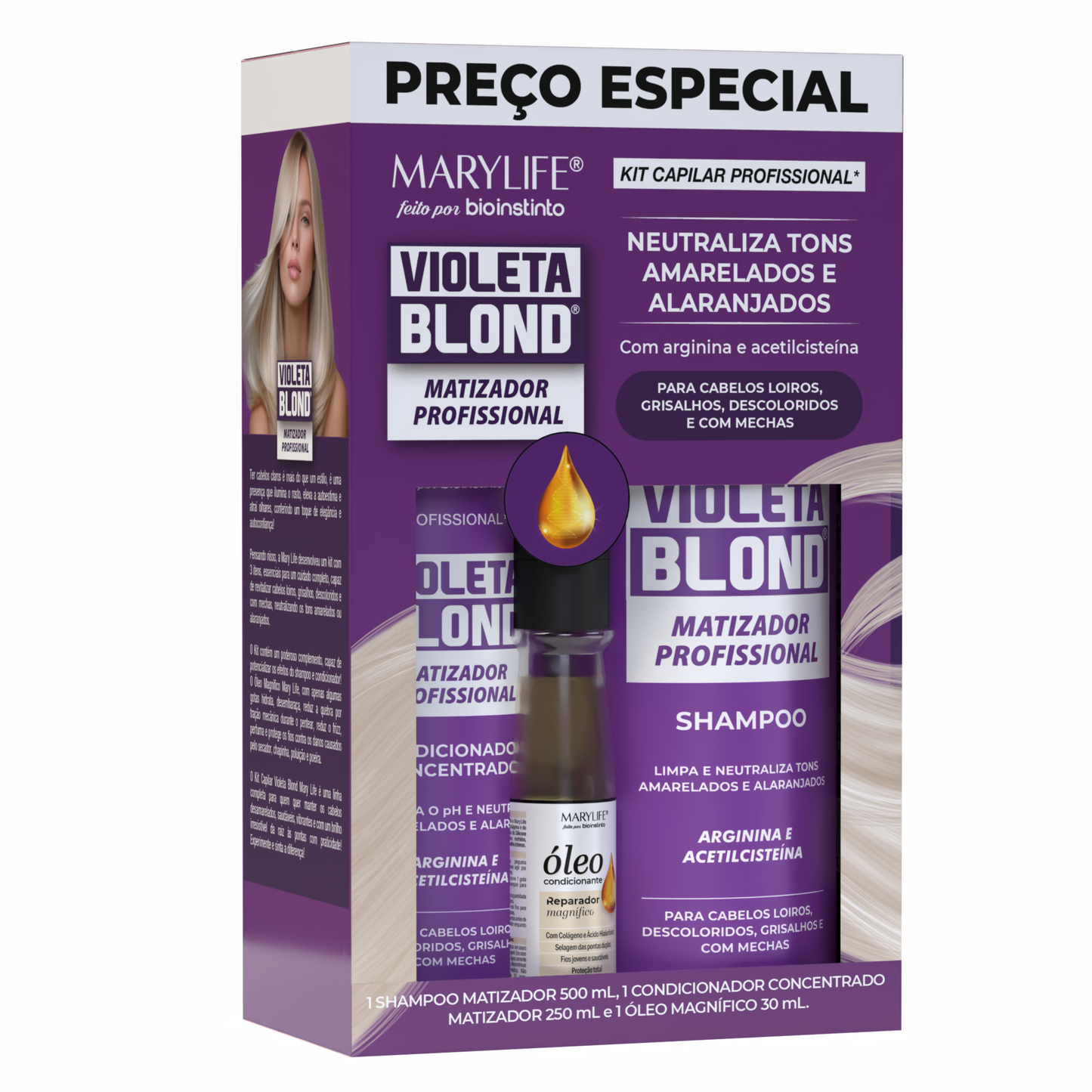 KIT CAPILAR VIOLETA BLOND 3 ITENS MARY LIFE