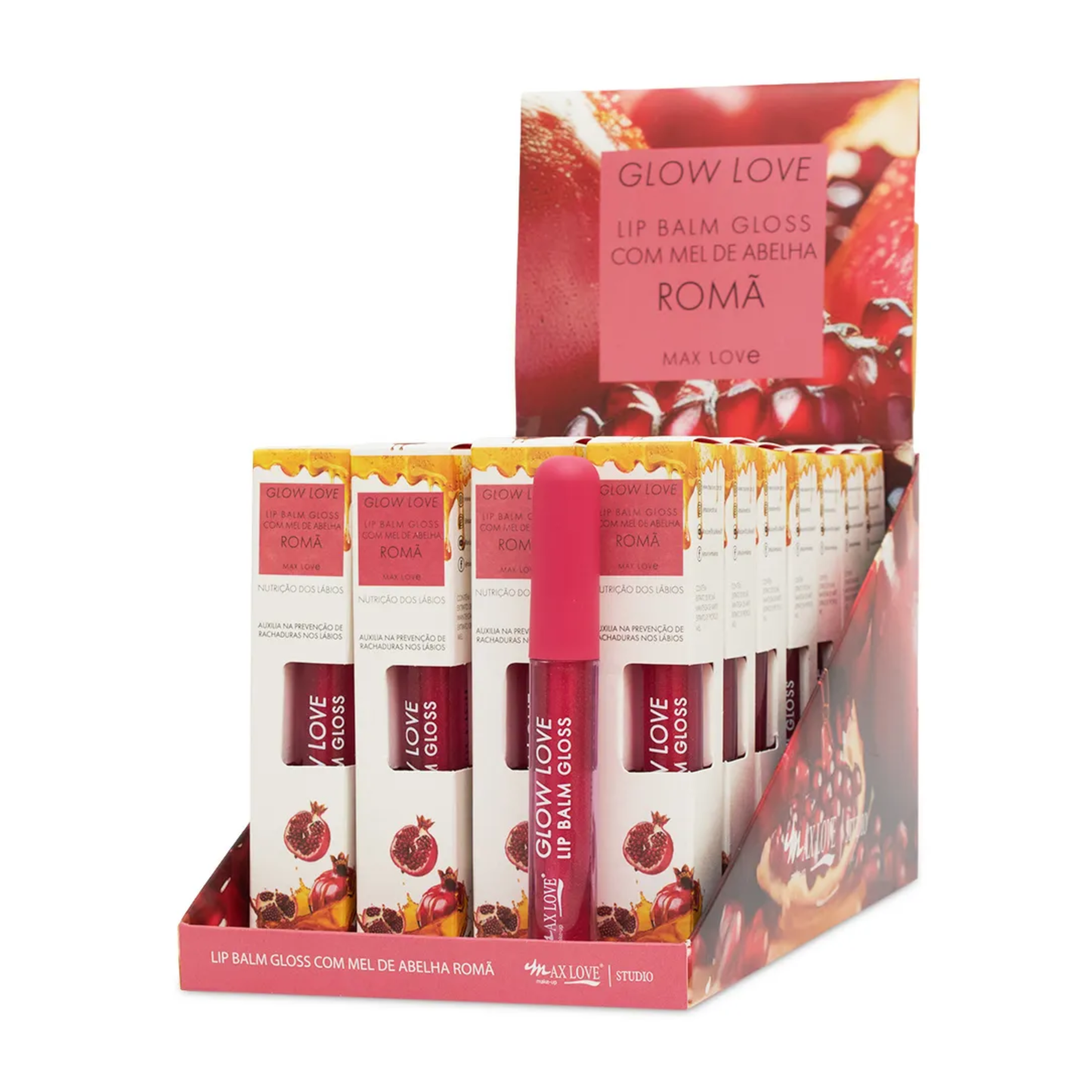BOX C/ 28 GLOW LOVE LIP BALM MEL COR/415 5ML ROMA MAX LOVE
