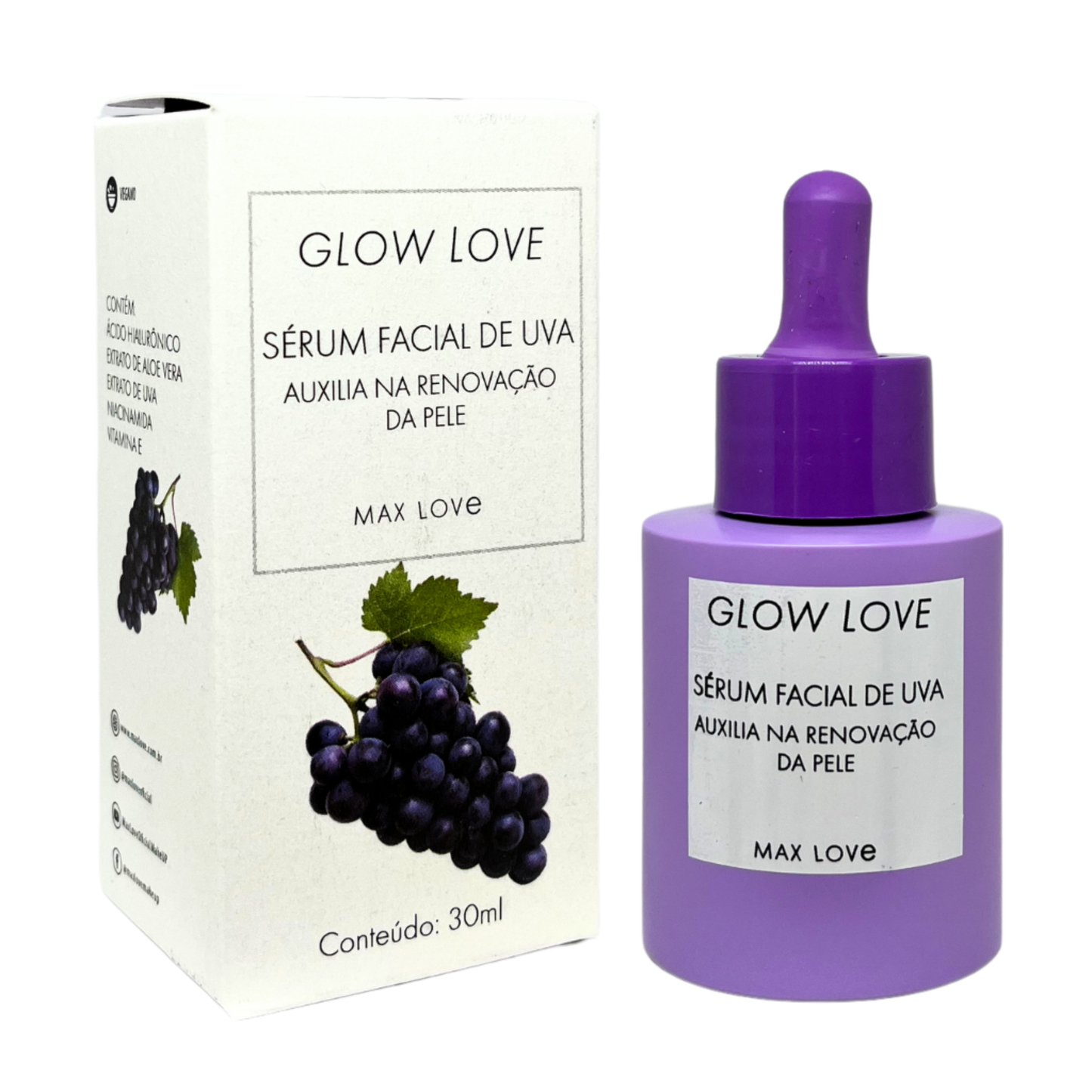 BOX C/ 36 GLOW LOVE SERUM DE UVA 30ML MAX LOVE
