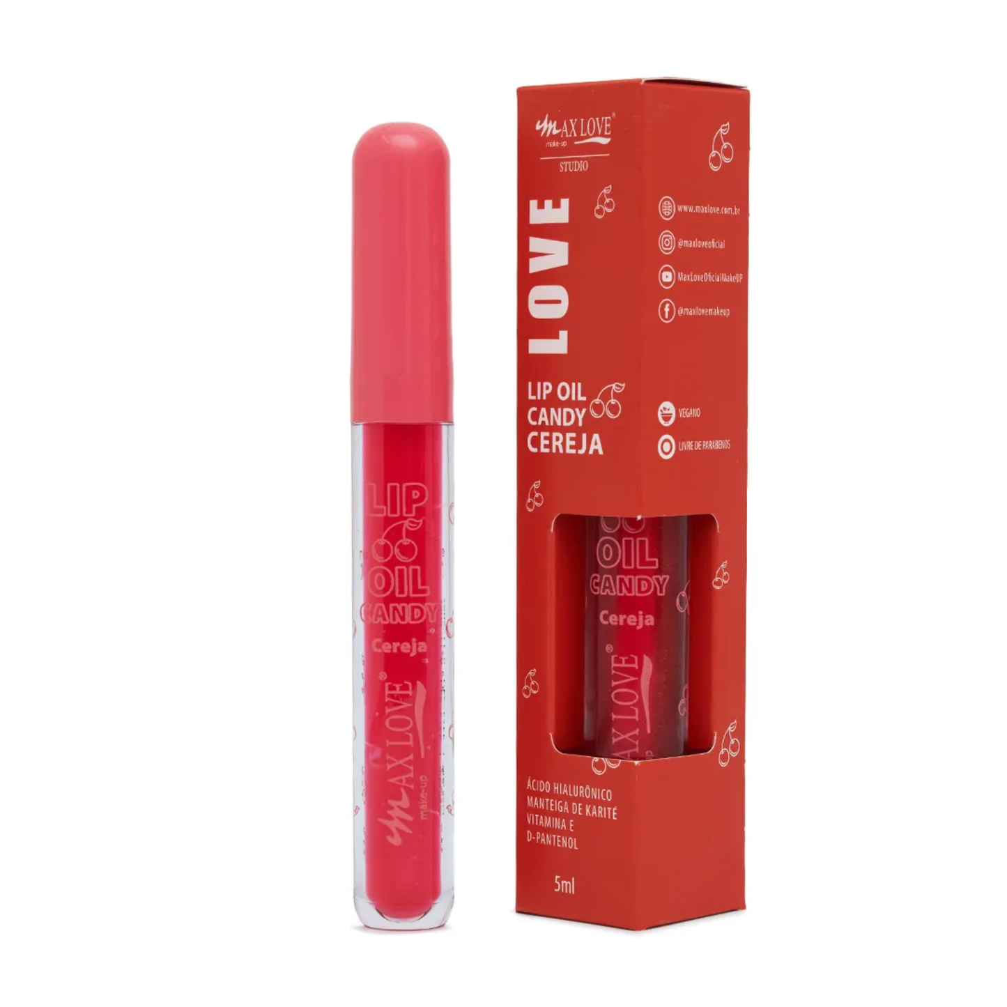 BOX C/ 36 LIP OIL CANDY CEREJA 5ML MAX LOVE