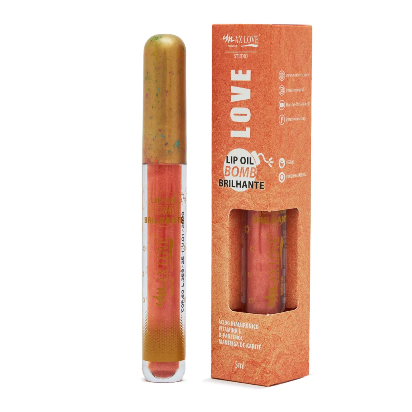 BOX C/ 36 LIP OIL BOMB BRILHANTE COR 60 5ML MAX LOVE