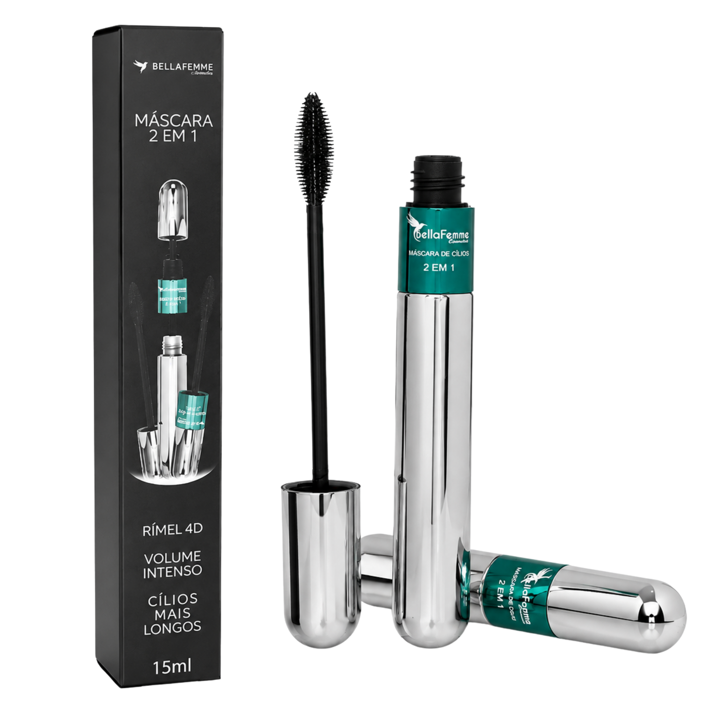 BOX C/ 12 MASCARA PARA CILIOS 2 EM 1 BELLA FEMME