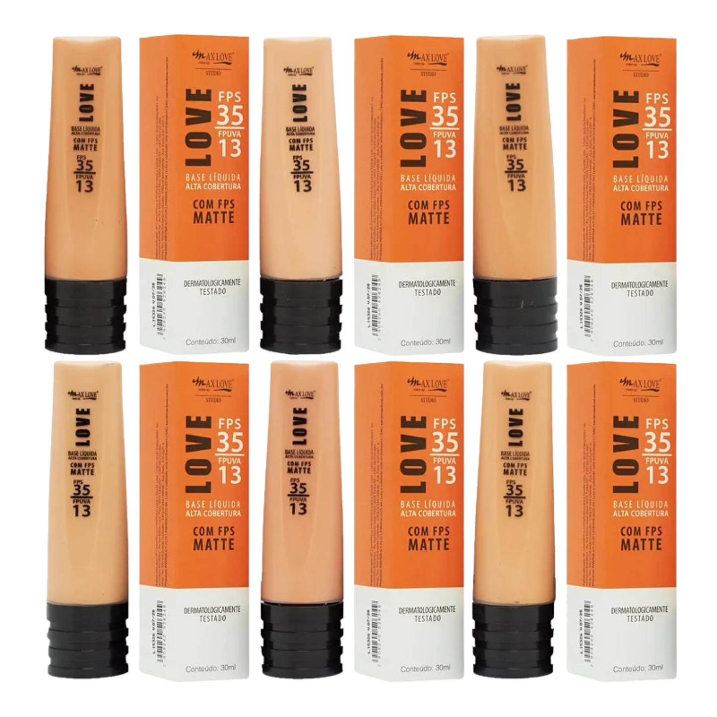 KIT C/ 06 BASE LIQUIDA MATTE ALTA COBERTURA C/ FPS35 56 AO 61 30ML MAX LOVE