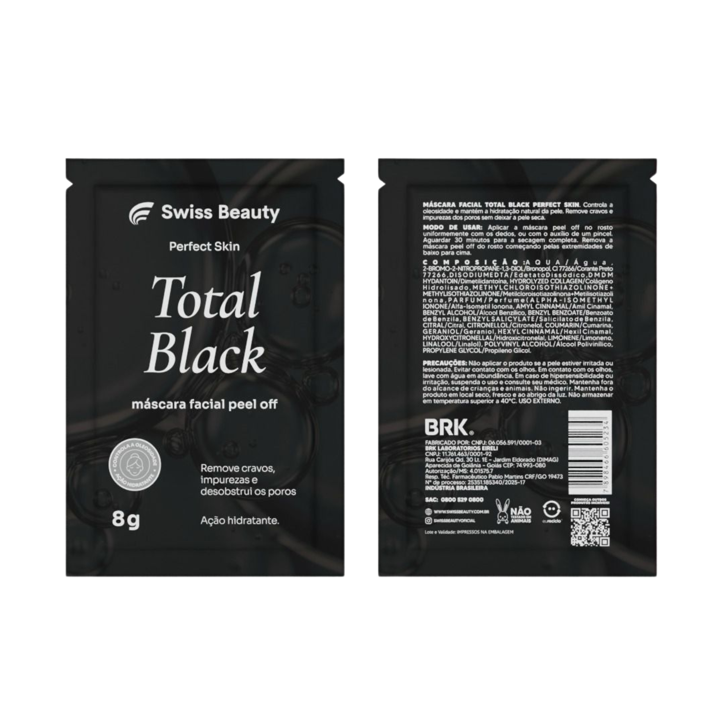 BOX C/60 SACHE MASCARA FACIAL TOTAL BLACK PERFECT SKIN 8G SWISS BEAUTY BELKIT