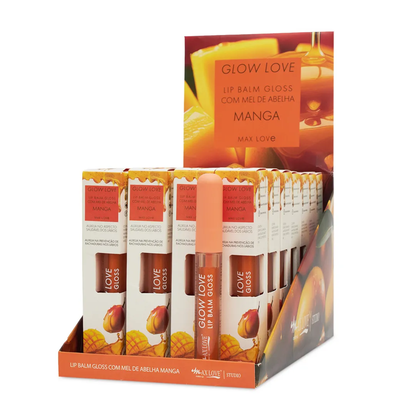 BOX C/ 28 GLOW LOVE LIP BALM MEL COR/420 MANGA 5ML MAX LOVE