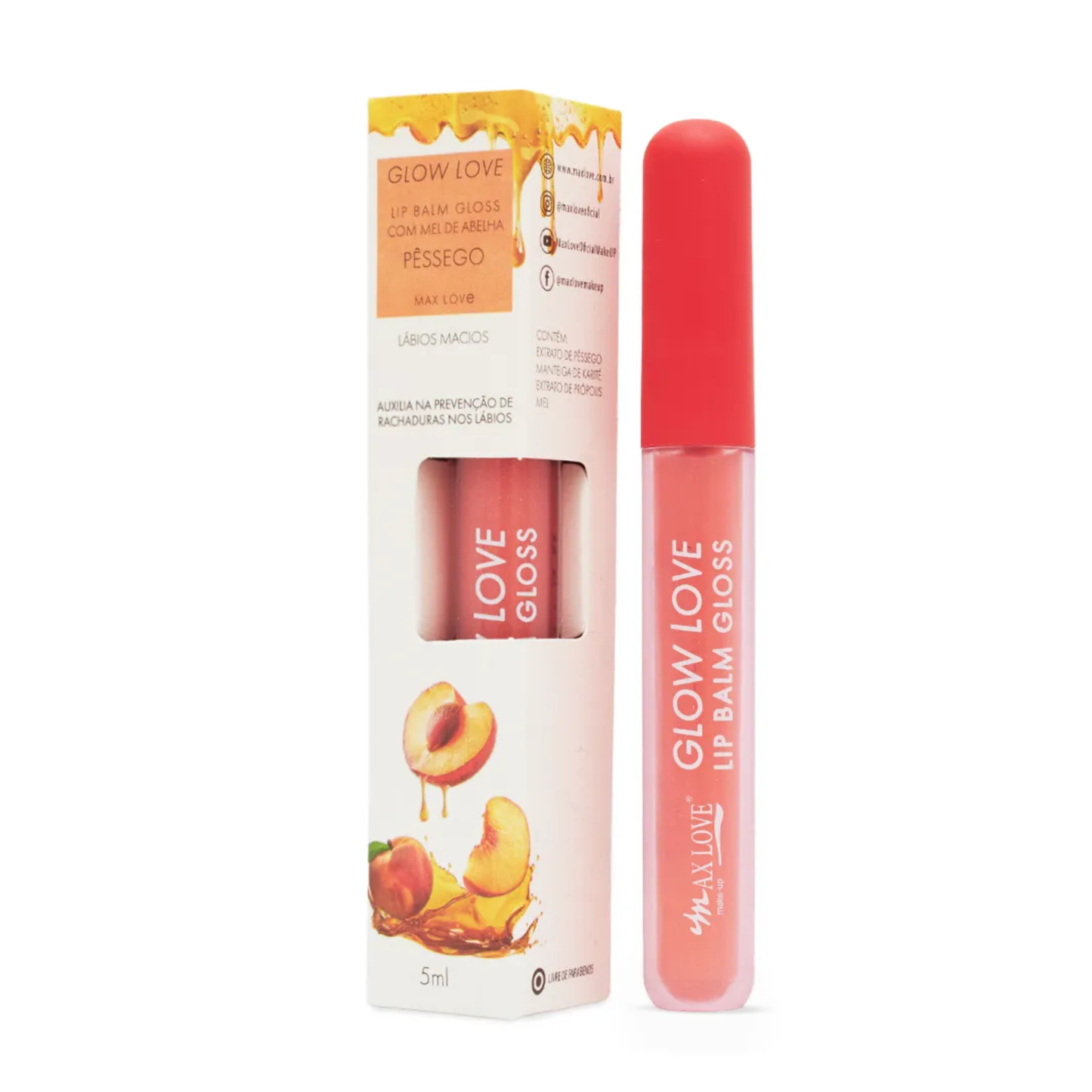 BOX C/ 28 GLOW LOVE LIP BALM MEL COR/423 PESSEGO 5ML MAX LOVE