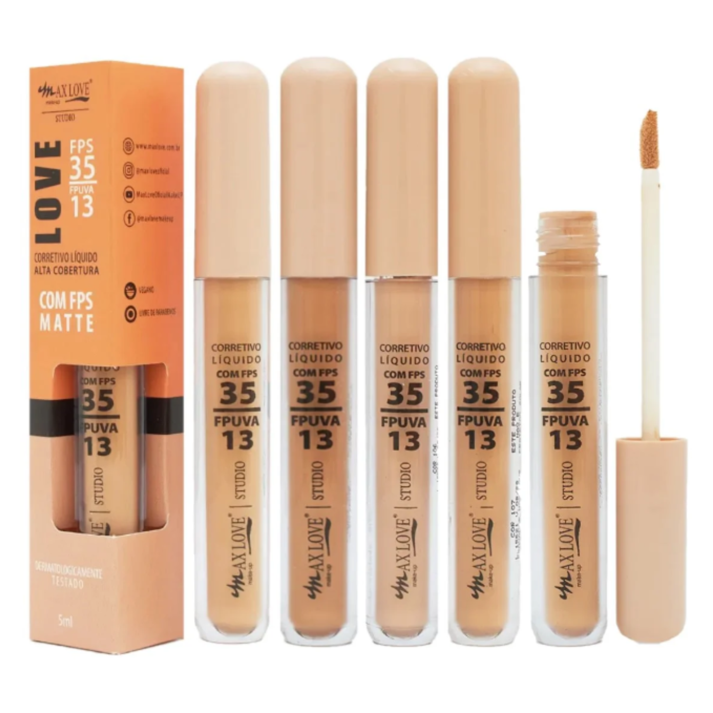 KIT C/ 04 CORRETIVO LIQUIDO MATTE C/ FPS35 104 AO 107 5ML MAX LOVE