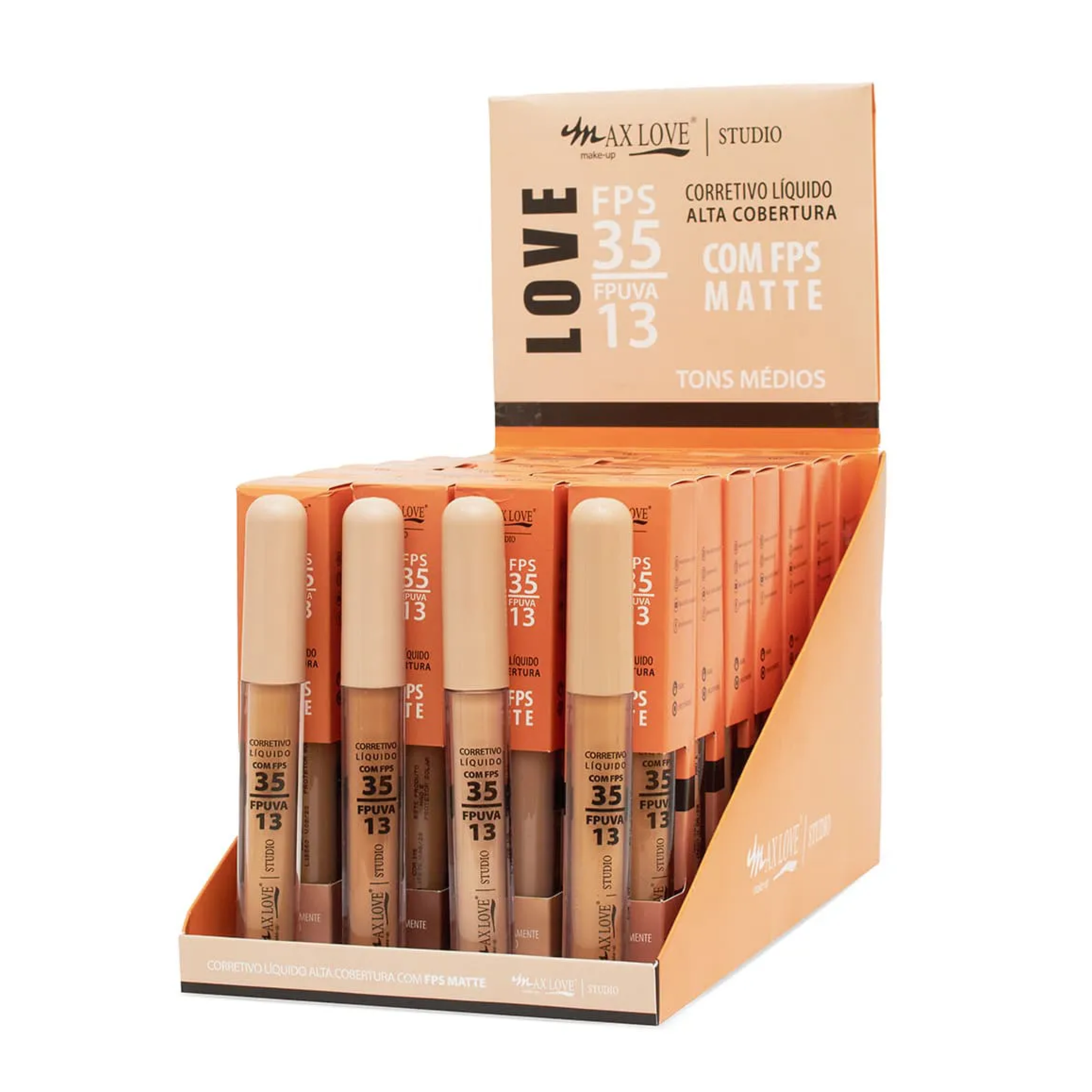 BOX C/ 28 CORRETIVO LIQUIDO MATTE C/ FPS35 104 AO 107 5ML MAX LOVE