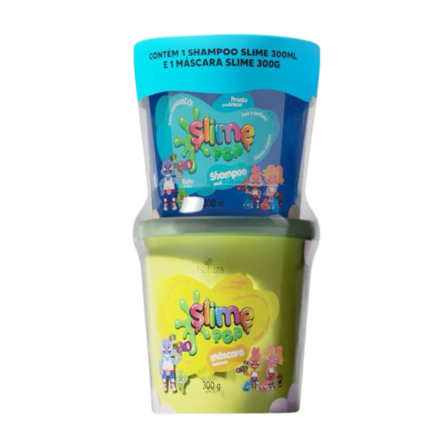 KIT 2 ITENS SLIME POP SHAMPOO AZUL 300ML + MASCARA AMARELA 300G NATUZA BELKIT