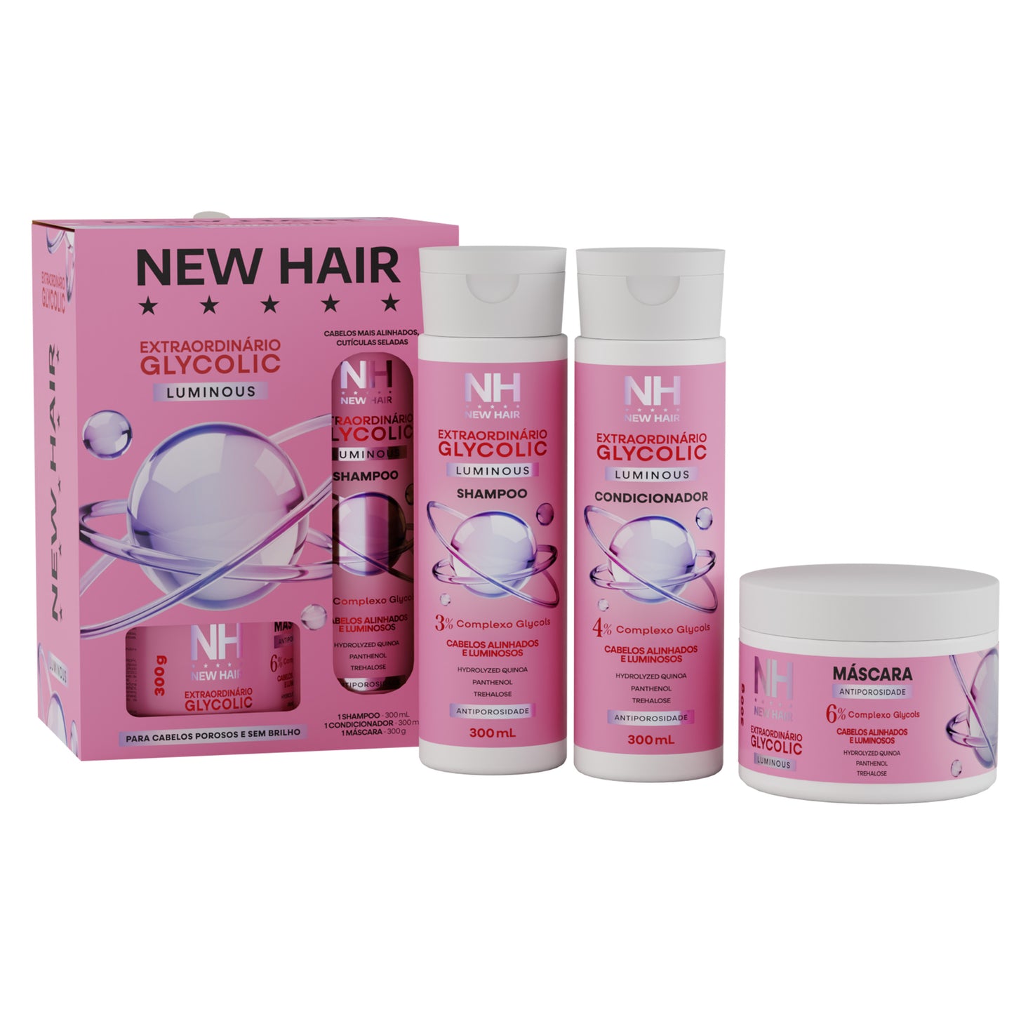 KIT 3 ITENS GLYCOLIC EXTRAORDINARIO NEW HAIR BELKIT