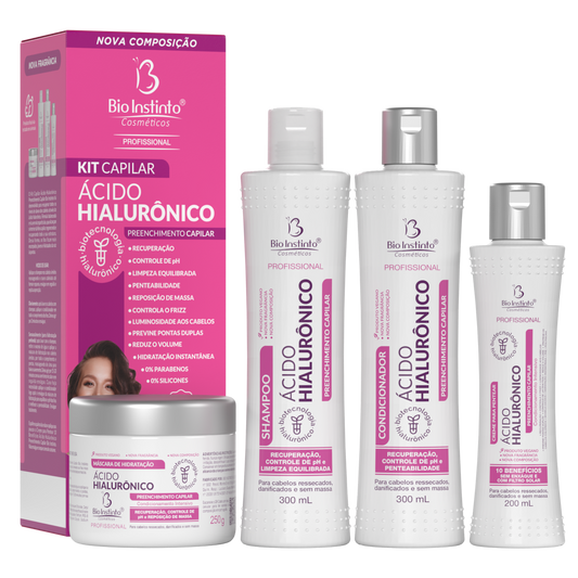 KIT CAPILAR ACIDO HIALURONICO PREENCHIMENTO CAPILAR 4 ITENS BIO INSTINTO