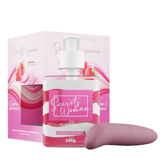 KIT 2 ITENS GEL AROMATIZANTE MORANGO 240G + MASSAGEADOR GOLFINHO SWISS BEAUTY BELKIT
