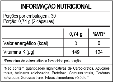 SUPLEMENTO ALIMENTAR DE VITAMINA K EM CÁPSULAS BIOCÊUTICA