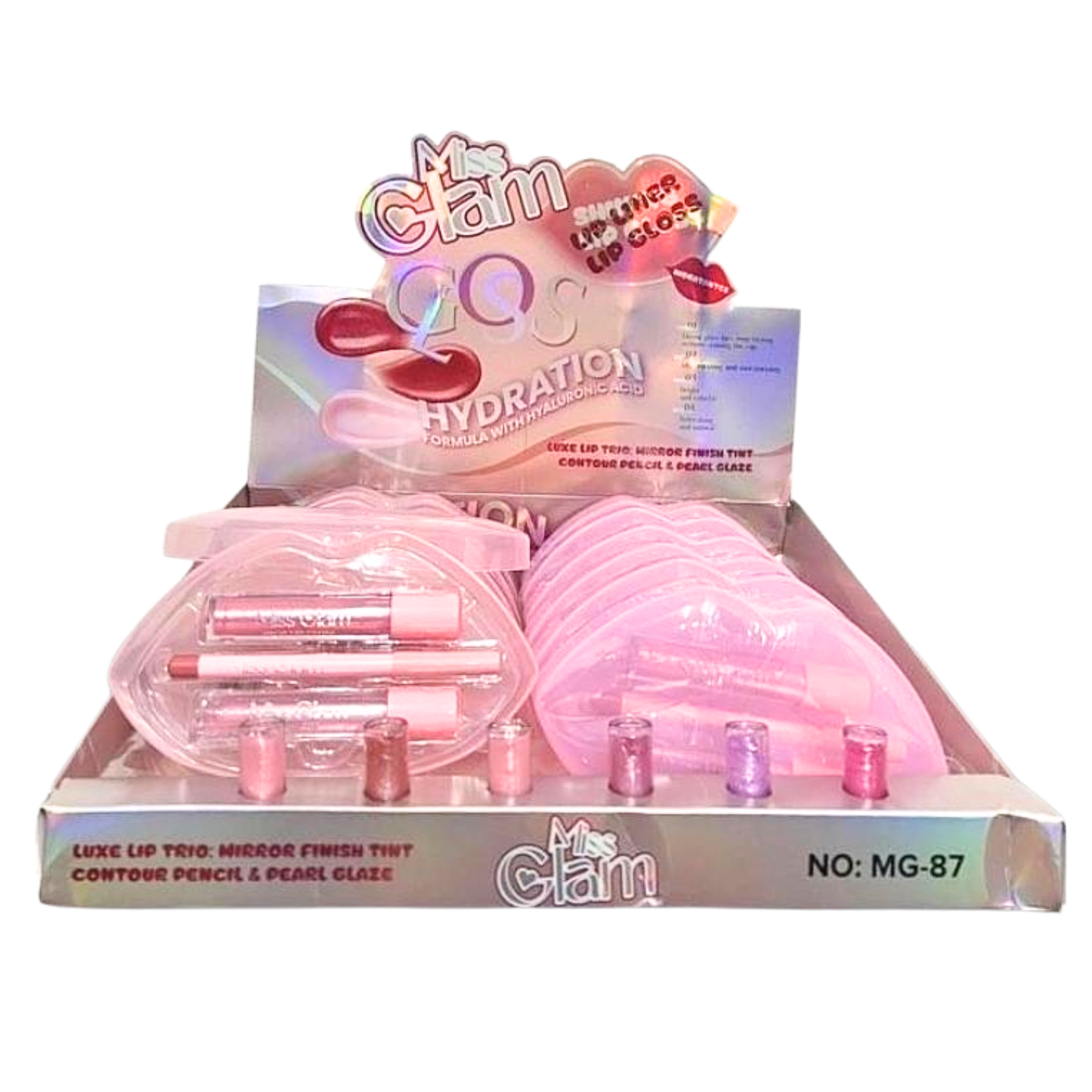 BOX C/ 12 KIT GLOSS BOCA 3 ITENS MISS GLAM