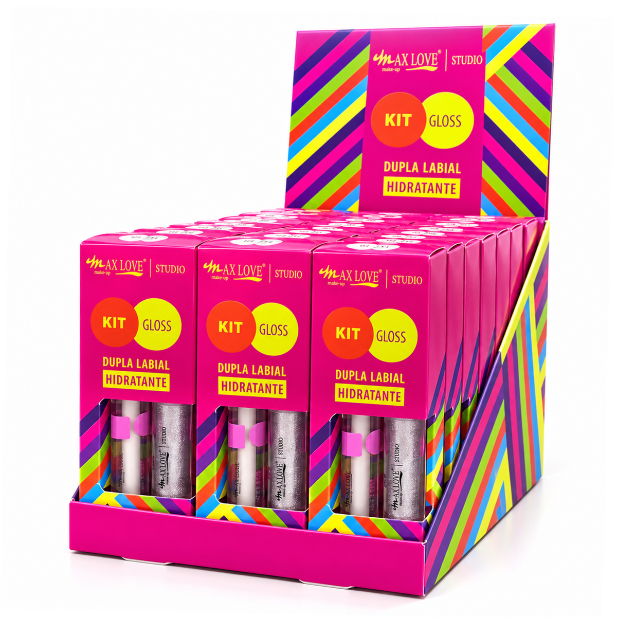 BOX C/ 24 KIT 2 GLOSS DUPLA HIDRATANTE COR 7-14 MAX LOVE