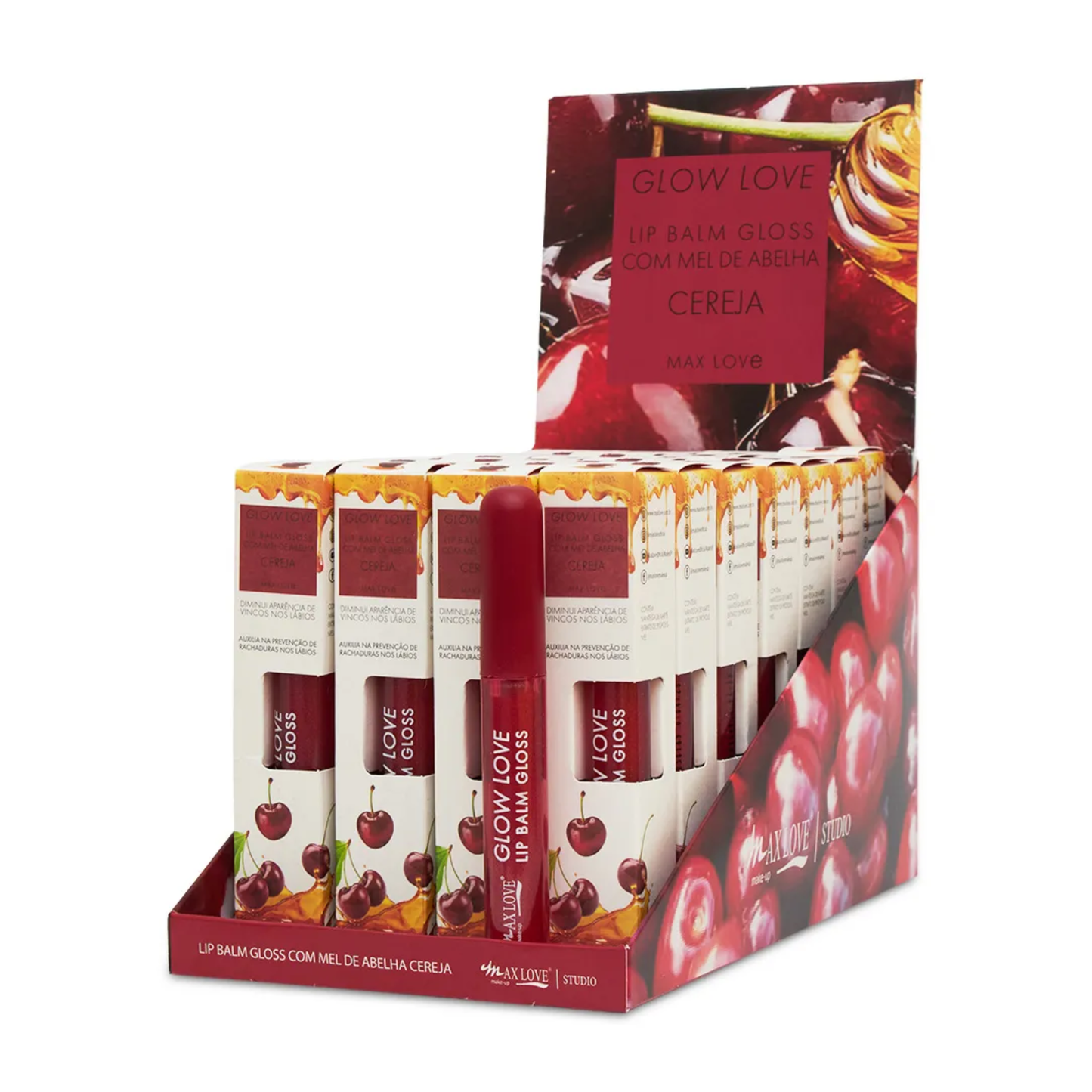 BOX C/ 28 GLOW LOVE LIP BALM MEL COR/419 CEREJA 5ML MAX LOVE
