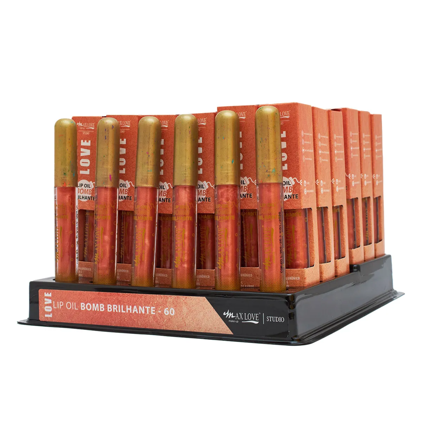 BOX C/ 36 LIP OIL BOMB BRILHANTE COR 60 5ML MAX LOVE