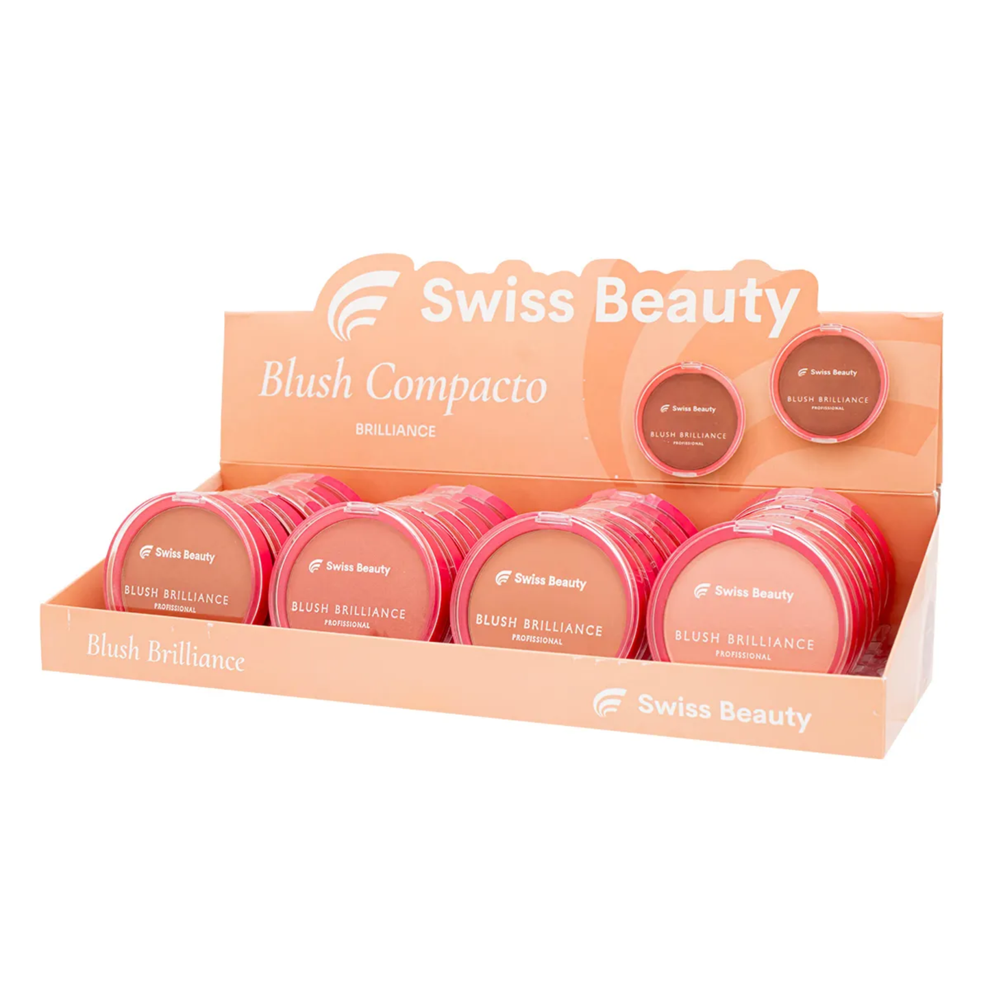 BOX C/ 24 BLUSH COMPACTO BRILLIANCE COR 01 A 04 10G SWISS BEAUTY BELKIT