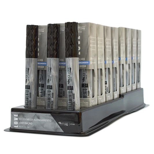 BOX C/ 24 MASCARA PARA CILIOS MEGA ALONGAMENTO + DEFINICAO 60 5G MAX LOVE