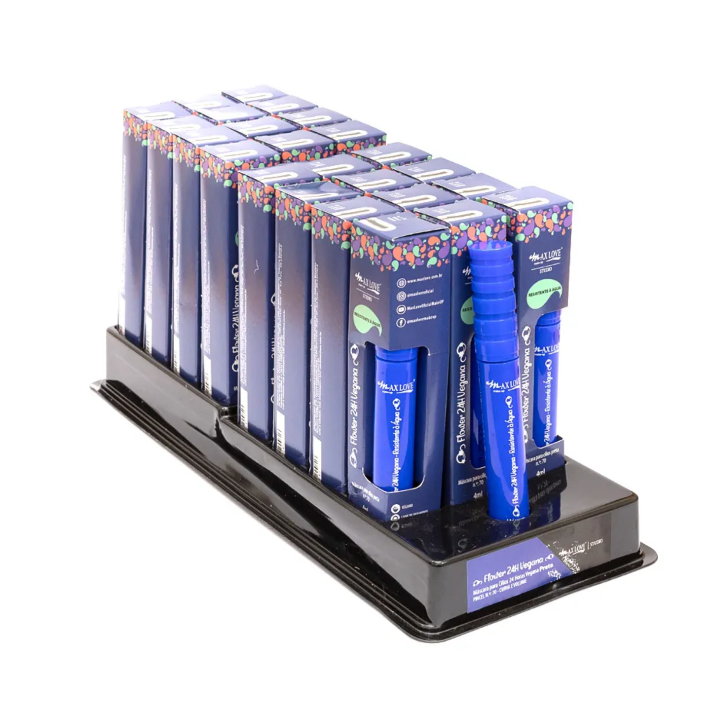 BOX C/ 24 MASCARA PARA CILIOS 24H VEGANA 70 4ML MAX LOVE