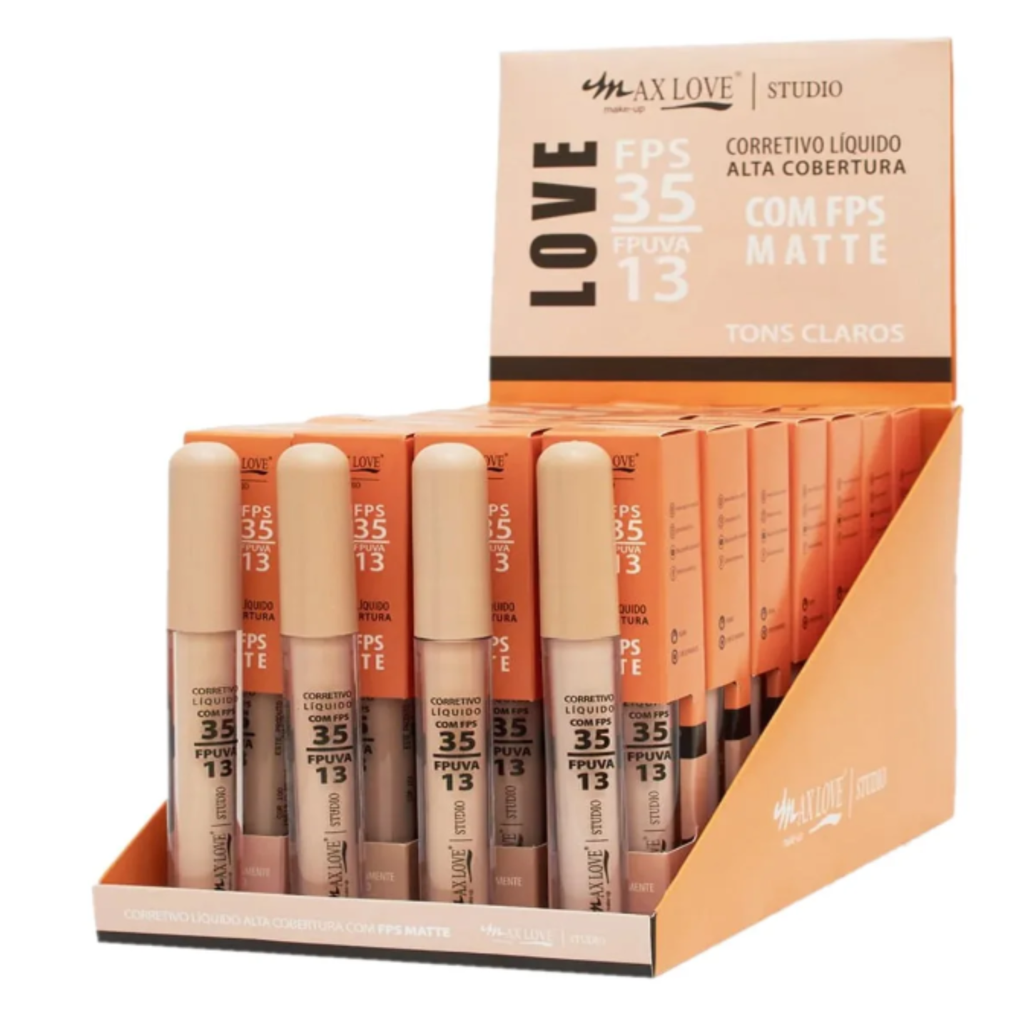 BOX C/ 28 CORRETIVO LIQUIDO MATTE C/ FPS35 100 AO 103 5ML MAX LOVE