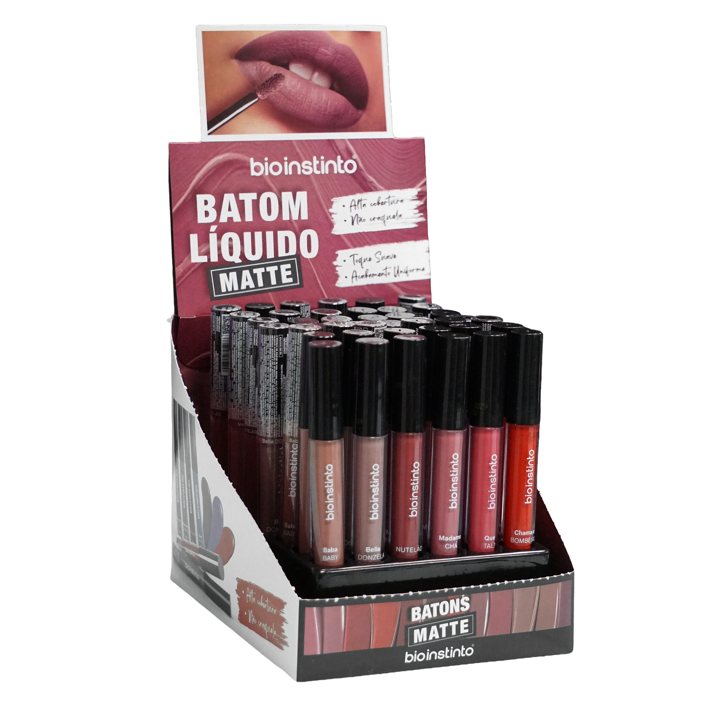 BOX C/ 36 BATOM LIQUIDO MATTE TONS QUENTES 3G BIO INSTINTO
