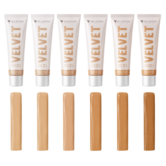 KIT C/ 06 BASE LIQUIDA VELVET SKIN TONS CLAROS BELLA FEMME