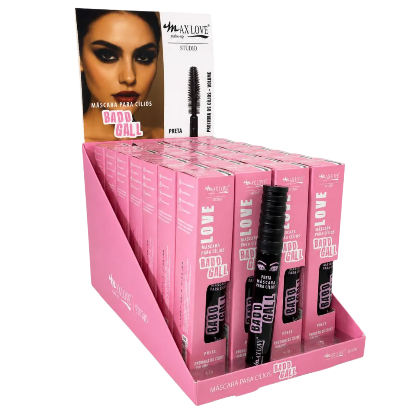 BOX C/ 28 MASCARA PARA CILIOS BADD GALL PROLONGA OS CILIOS + VOLUME COR 81 MAX LOVE