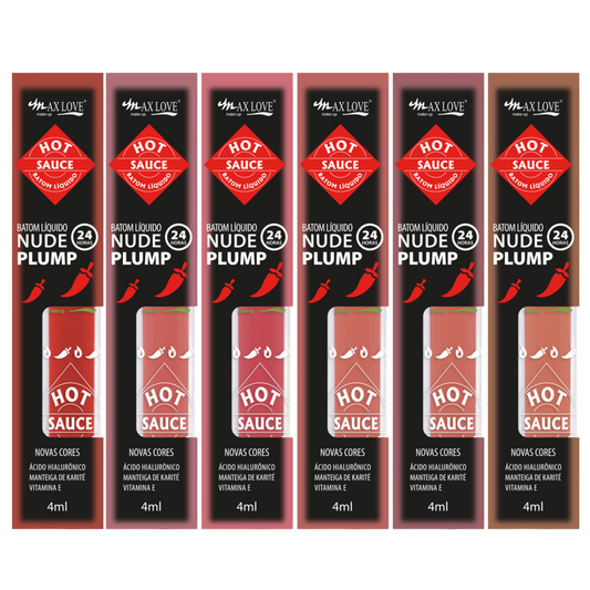 KIT C/ 06 BATOM 24H NUDE PLUMP HOT SAUCE 524 AO 529 MAX LOVE