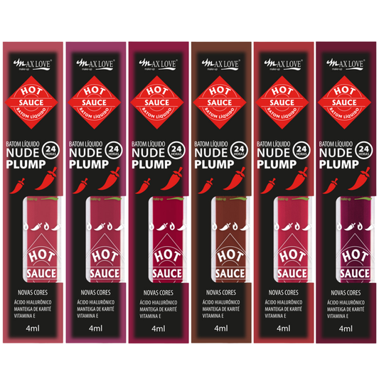 KIT C/ 06 BATOM 24H NUDE PLUMP HOT SAUCE 512 AO 517 MAX LOVE