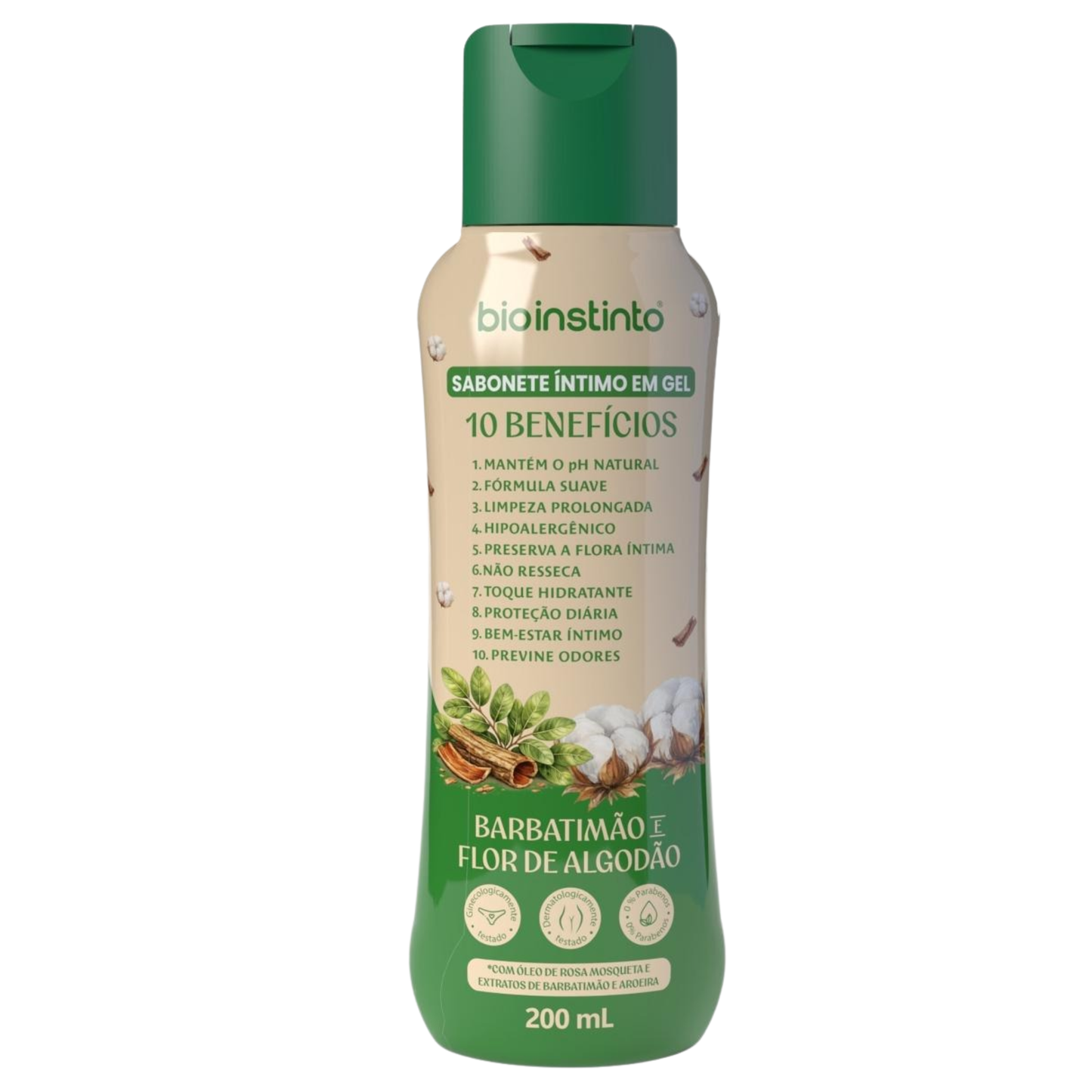 SABONETE INTIMO EM GEL 10 BENEFICIOS BARBATIMAO E FLOR DE ALGODAO 200ML BIO INSTINTO