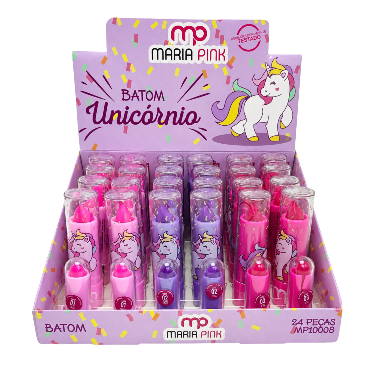 BOX C/ 24 BATOM UNICORNIO MARIA PINK BELLA FEMME