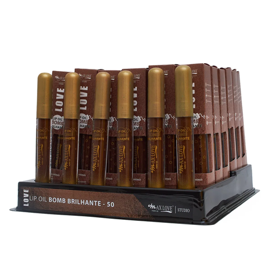 BOX C/ 36 LIP OIL BOMB BRILHANTE COR 50 5ML MAX LOVE