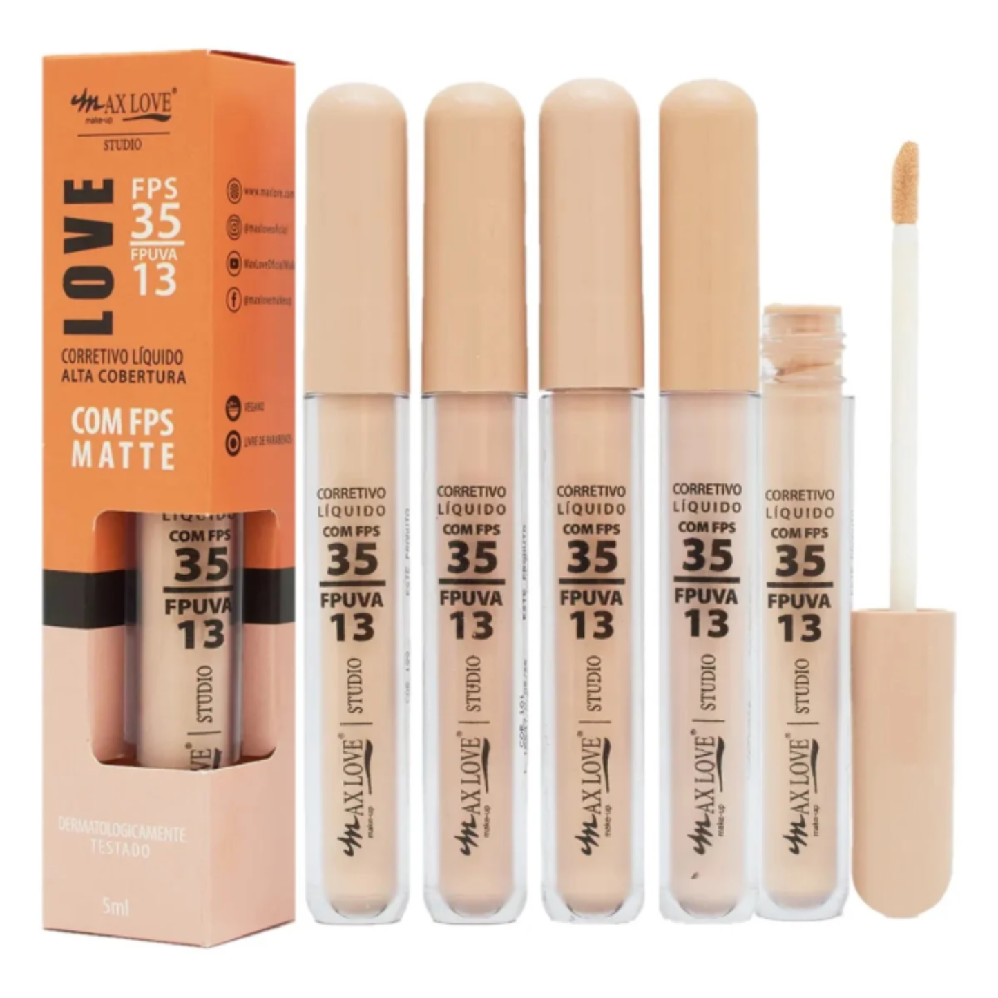 BOX C/ 28 CORRETIVO LIQUIDO MATTE C/ FPS35 100 AO 103 5ML MAX LOVE