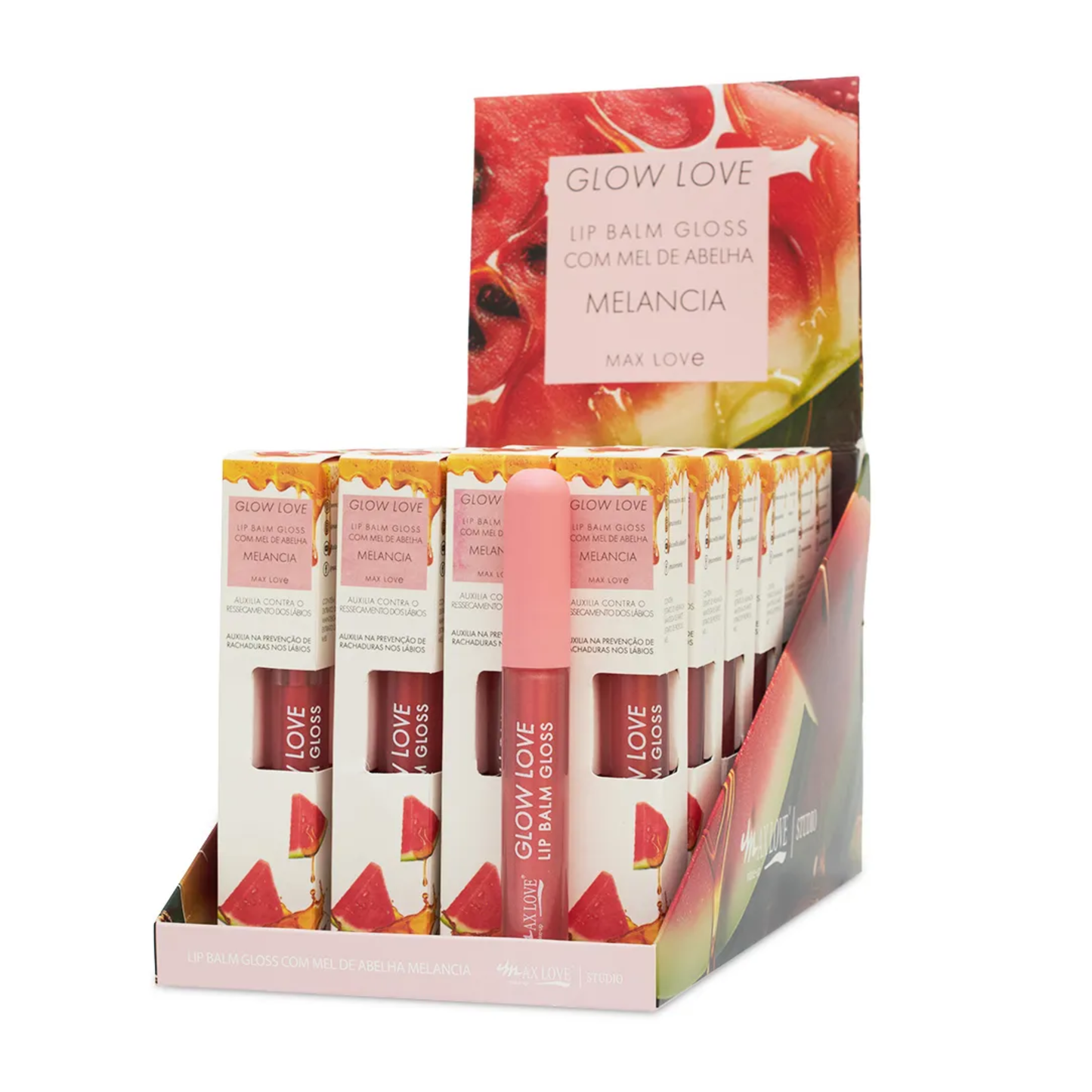 BOX C/ 28 GLOW LOVE LIP BALM MEL COR/413 MELANCIA 5ML MAX LOVE