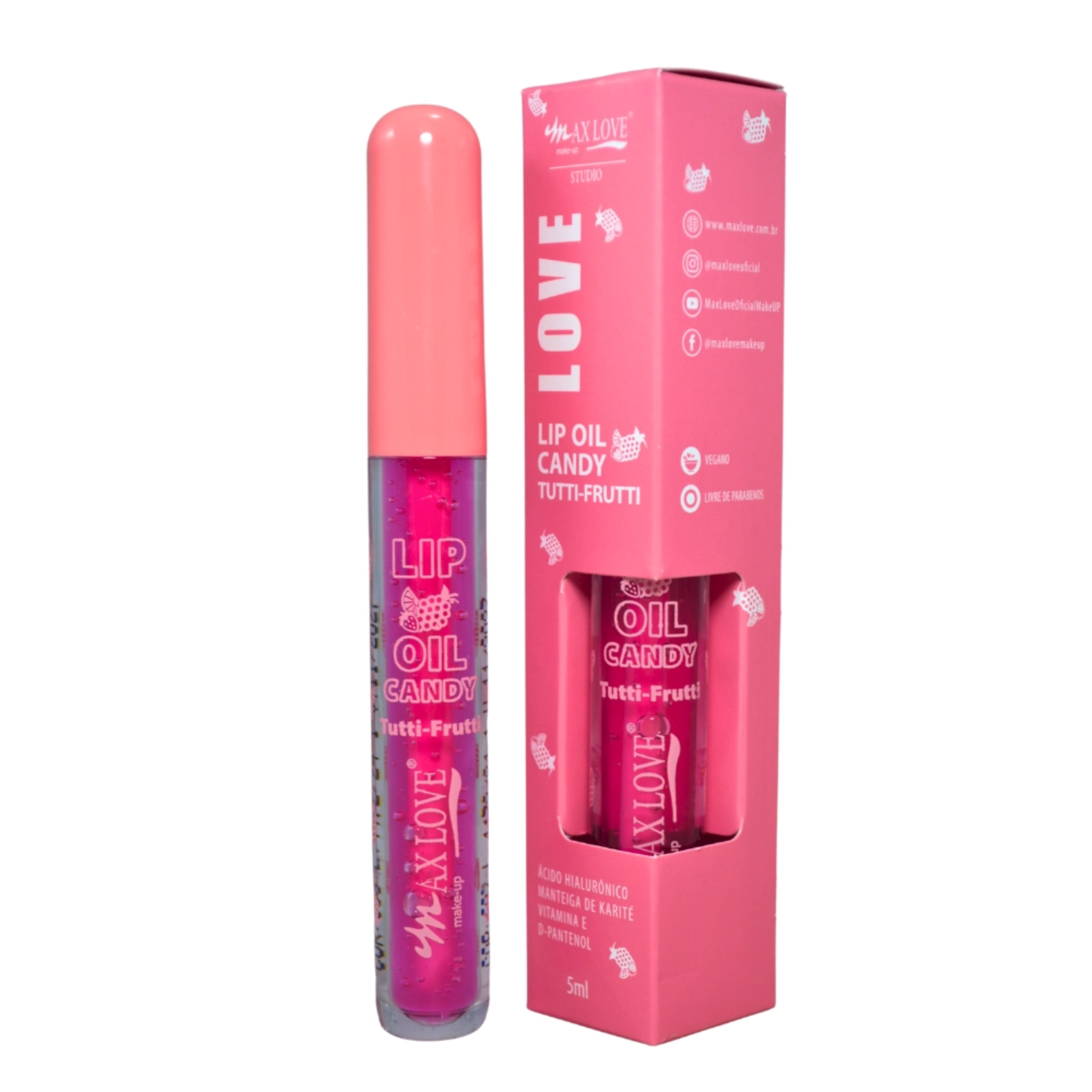 BOX C/ 36 LIP OIL CANDY TUTTI FRUTTI 5ML MAX LOVE– Bio Cosméticos