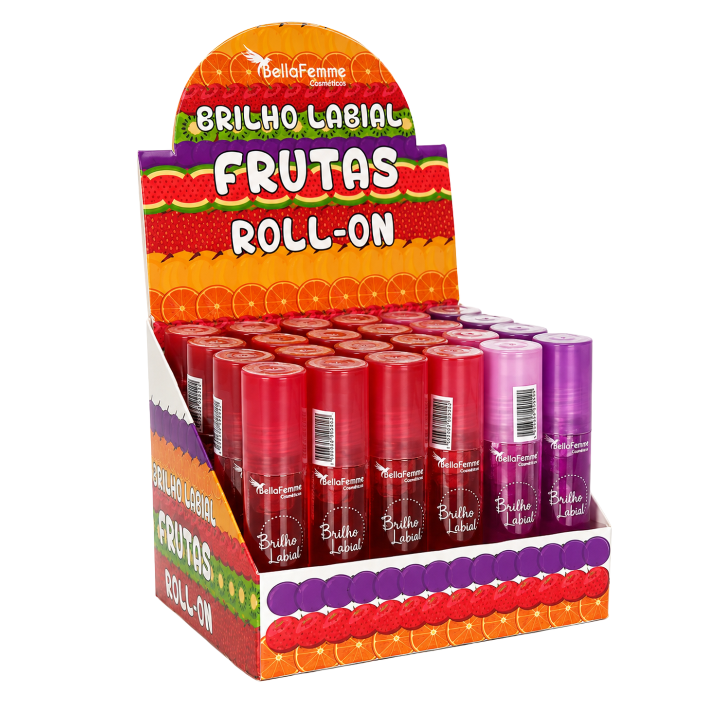 BOX C/ 36 BRILHO LABIAL ROLLON FRUTAS BELLA FEMME