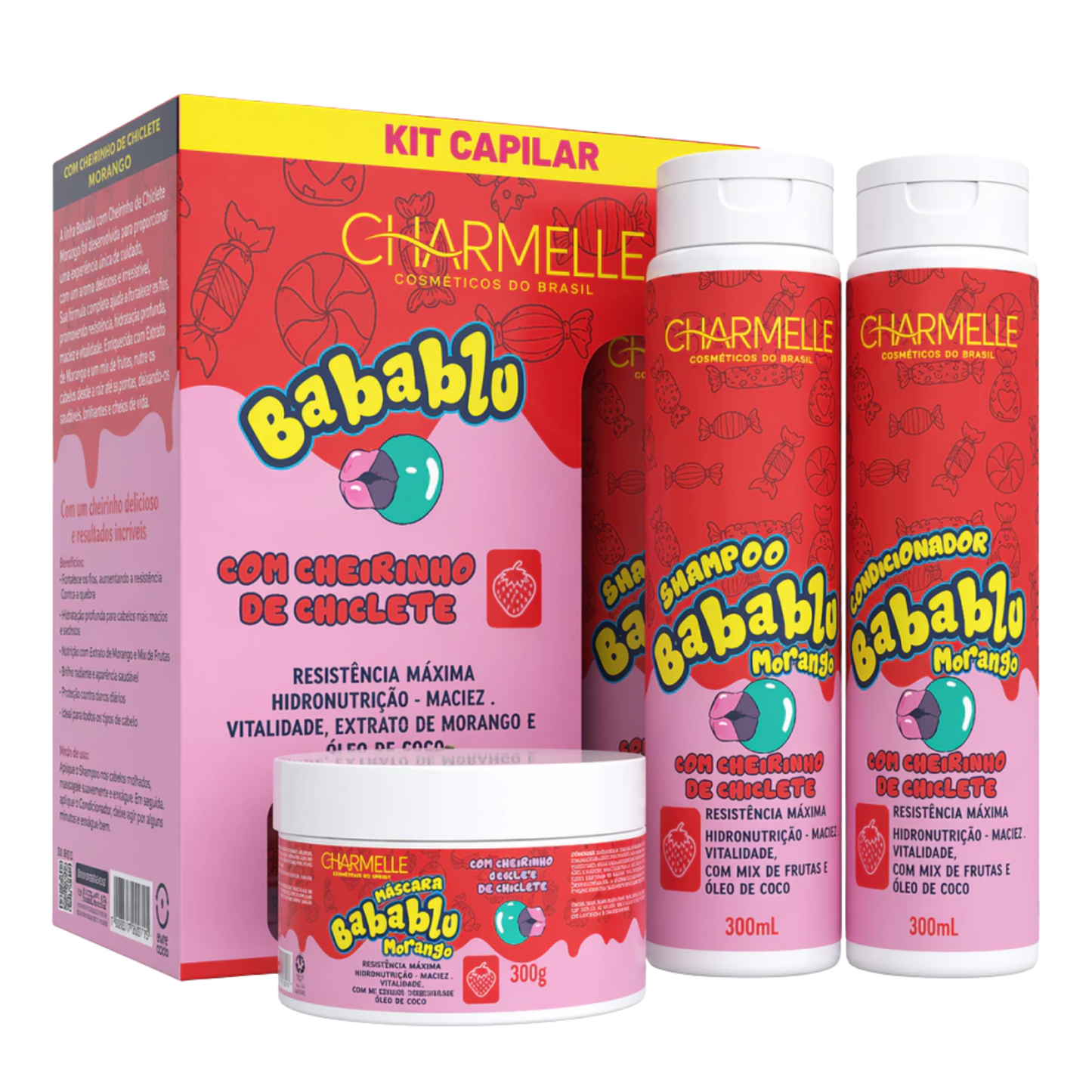 KIT 3 ITENS BABABLU MORANGO CHARMELLE