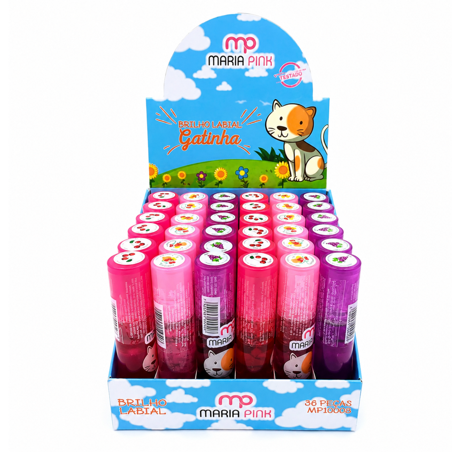 BOX C/ 36 BRILHO LABIAL GATINHA MARIA PINK BELLA FEMME