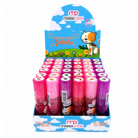 BOX C/ 36 BRILHO LABIAL GATINHA MARIA PINK BELLA FEMME