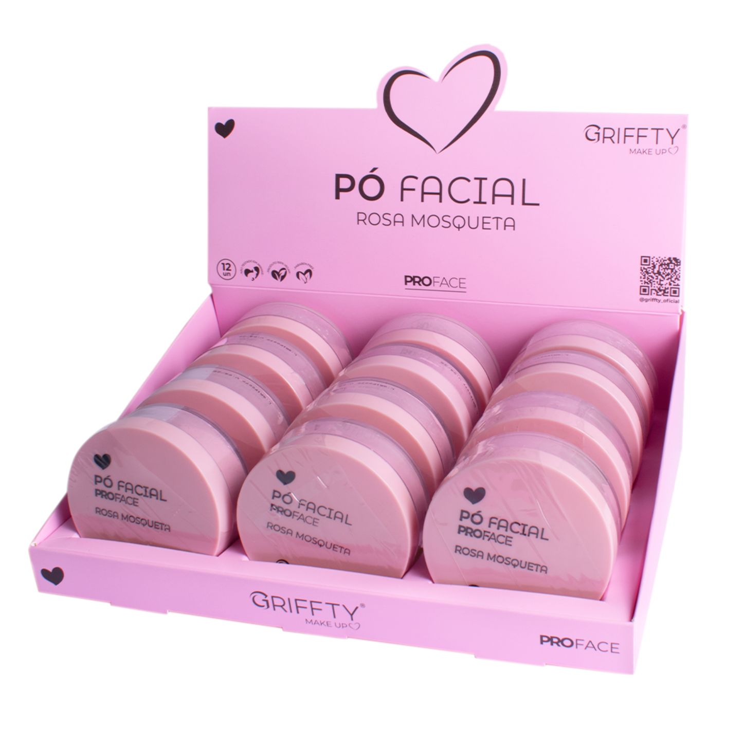 BOX C/12 PO FACIAL TRANSLUCIDO ROSA MOSQUETA GRIFFTY