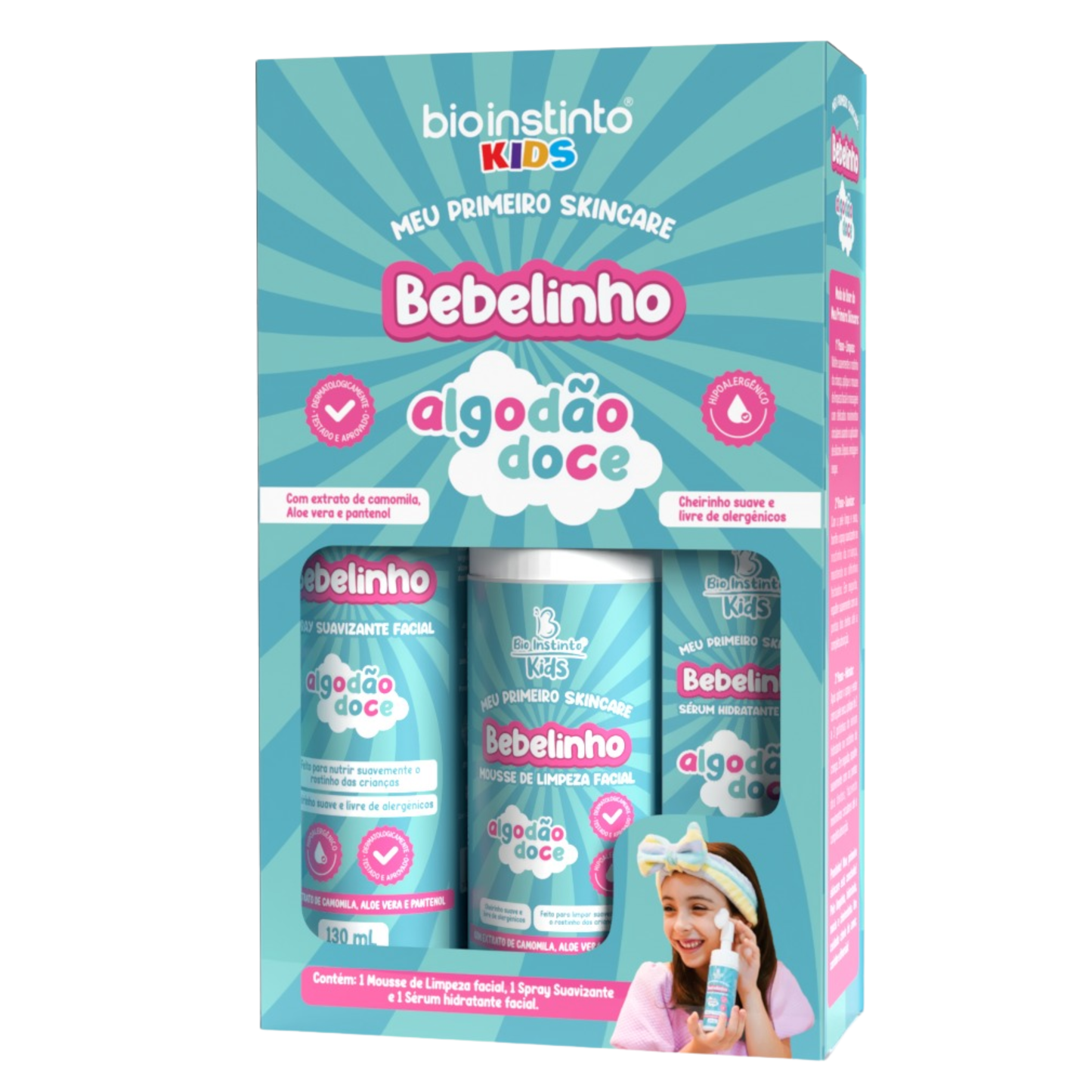 KIT FACIAL BEBELINHO ALGODAO DOCE KIDS 3 ITENS BIO INSTINTO