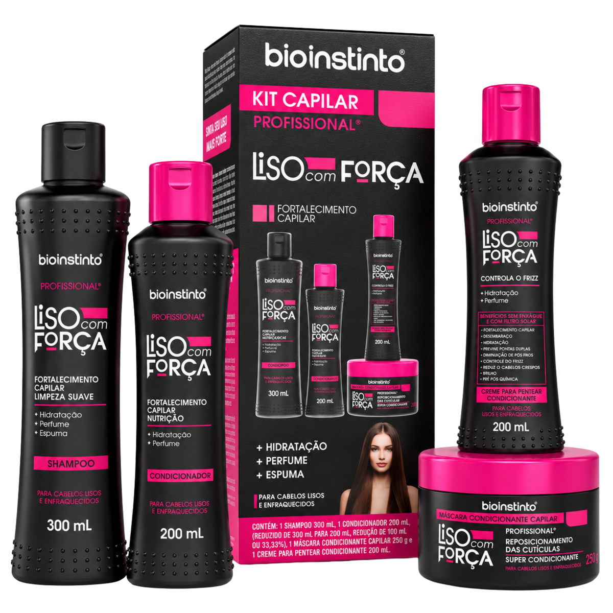 KIT CAPILAR LISO COM FORCA 4 ITENS BIO INSTINTO