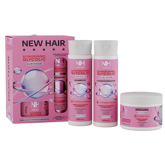 KIT 3 ITENS GLYCOLIC EXTRAORDINARIO NEW HAIR BELKIT