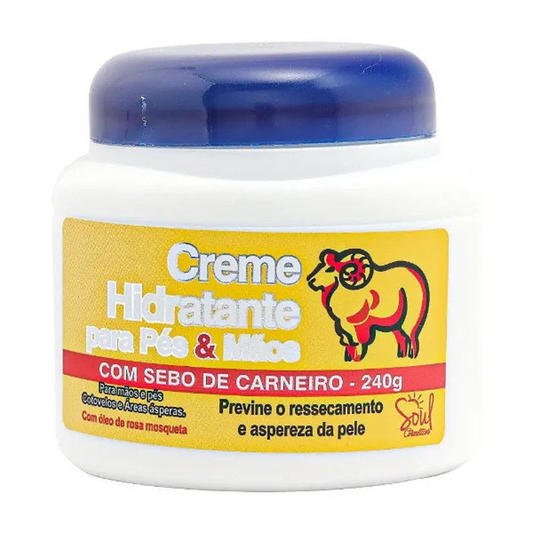 CREME PARA OS PES E MAOS COM SEBO DE CARNEIRO TAMPA AZUL 240G SOUL