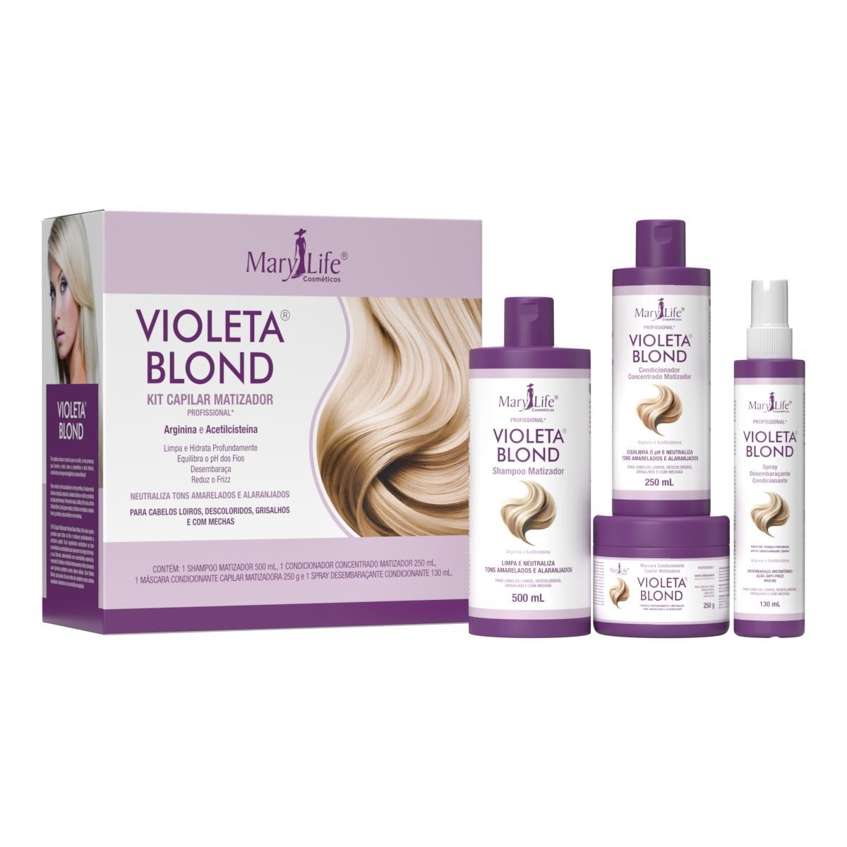KIT CAPILAR VIOLETA BLOND 4 ITENS MARY LIFE